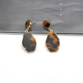 Custom tortoise shell texture acetate inlay inset in gold zinc alloy by claw hypoallergenic earrings